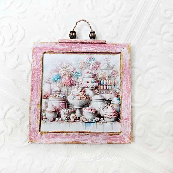 Pastel Sweets No.1:1 Dollhouse Miniature Handmade Wooden Framed Art image 1