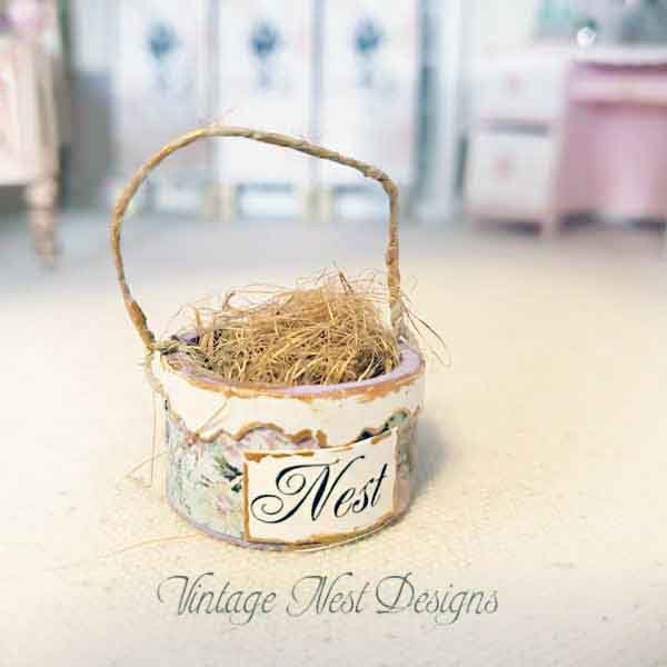 Bird Nest Basket No.7 Dollhouse Miniature Handmade image 0