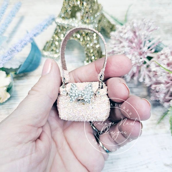 Pink Glittered Purse No.22 Dollhouse Miniature Handmade for Dolls image 5