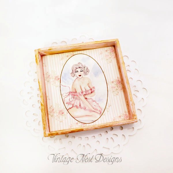 Pin Up Girl No.2:1 Dollhouse Miniature Handmade Wooden Framed Art image 2