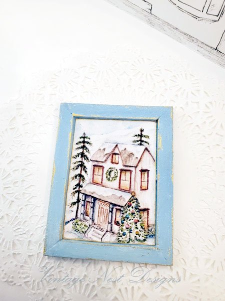 Holiday House No.1:1 Dollhouse Miniature Handmade Wooden Framed Art image 3