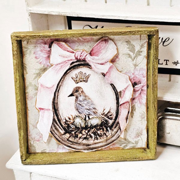 Bird Nest Green Eggs No.1 Dollhouse Miniature Handmade Framed Art image 4