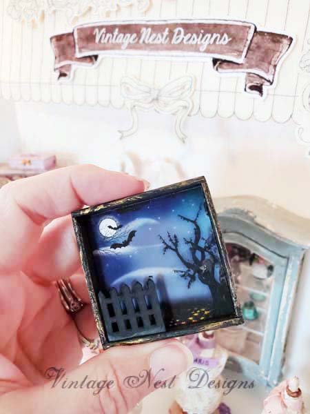 Happy Hauntings No.1:2 Dollhouse Miniature Handmade Wooden Framed Art image 2