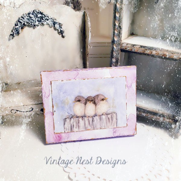 Three Tweets No.1:2 Dollhouse Miniature Handmade Wooden Framed Art image 4