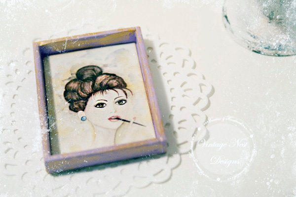 Audrey Hepburn No.1:2 Dollhouse Miniature Handmade Wooden Framed Art image 1