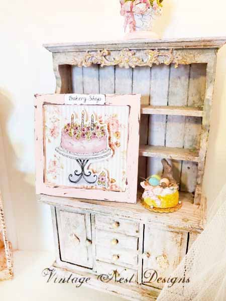 Pink Cake No.12:1 Dollhouse Miniature Handmade Wooden Framed Art image 6