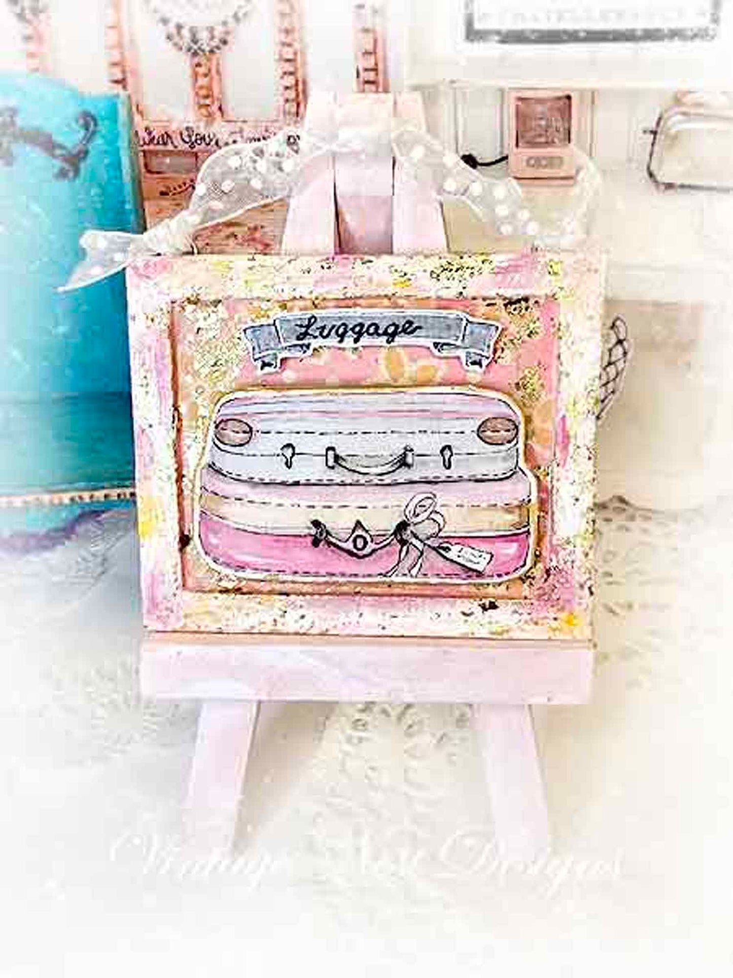 Luggage Suitcase No.38 Dollhouse Miniature Handmade Wooden Framed Art image 2