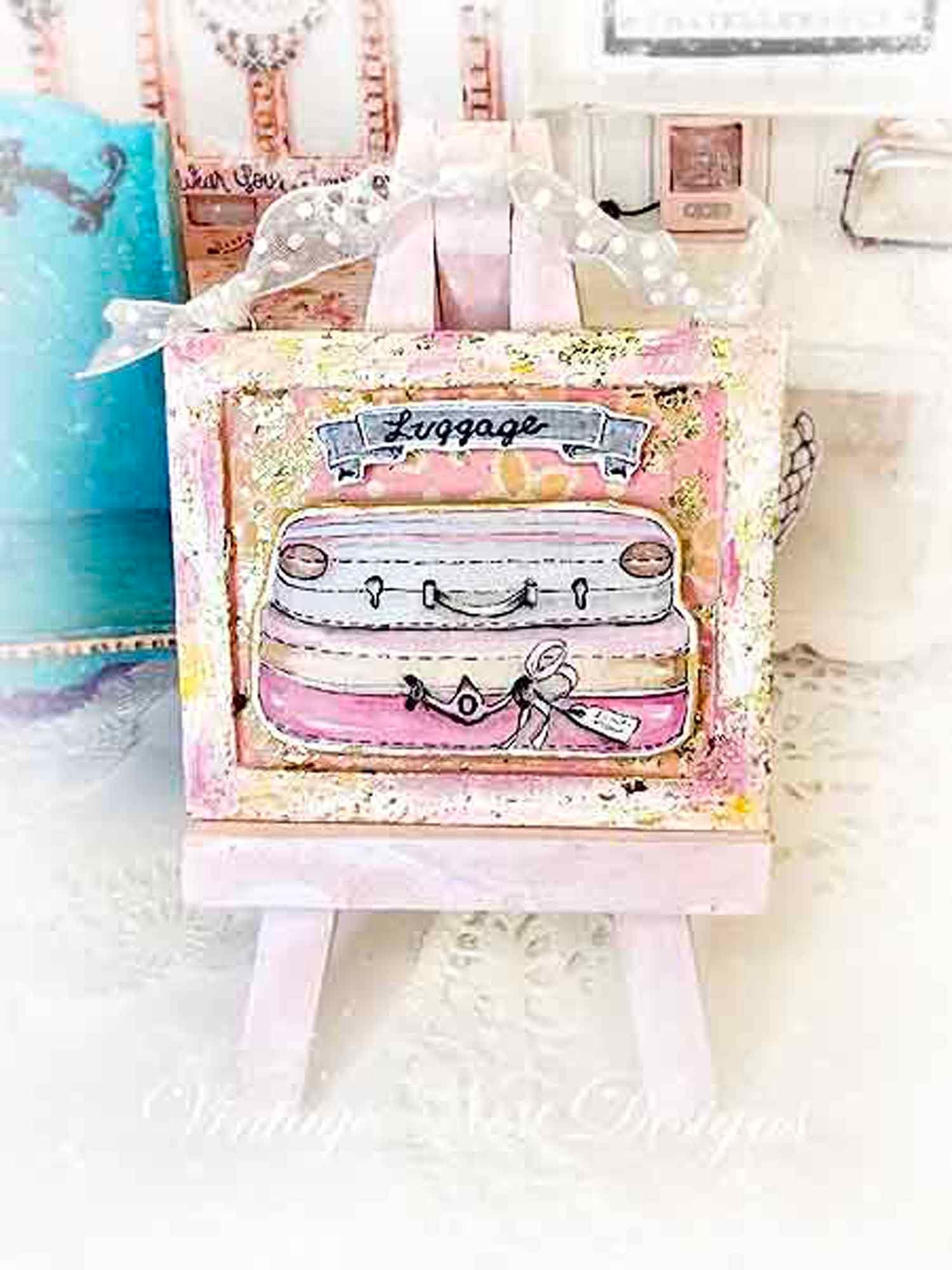 Luggage Suitcase No.38 Dollhouse Miniature Handmade Wooden Framed Art image 2