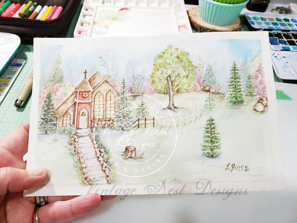 Church in the Woods No.2 Digital Prints Watercolor Painting image 11