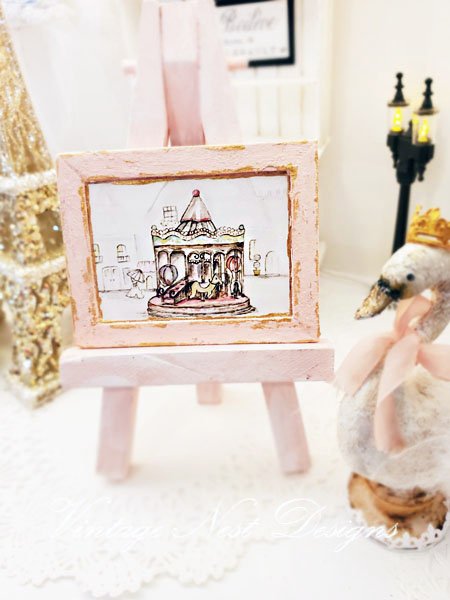 Carousel No.1:1 Handmade Dollhouse Miniature Wooden Framed Art image 0