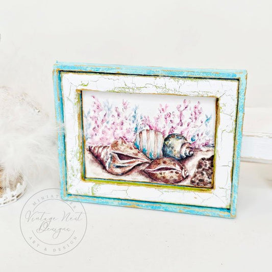 Seashell No.1:1 Dollhouse Miniature Handmade Wooden Framed Art with Additional Frame image 0