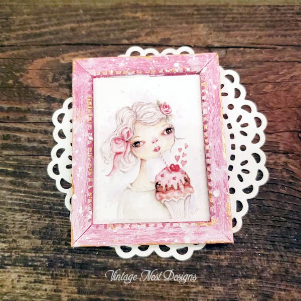 Valentine Girl No.2:1 Dollhouse Miniature Handmade Framed Wooden Art image 1