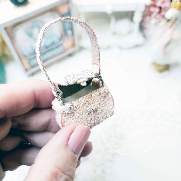 Pink Glittered Purse No.22 Dollhouse Miniature Handmade for Dolls image 2