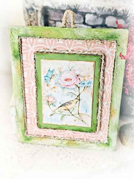 Bird Nest Roses No.5:1 Dollhouse Miniature Handmade Wooden Framed Art image 2