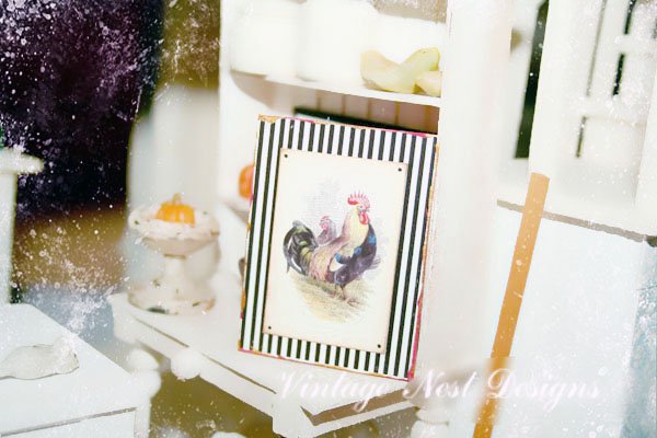 Rooster No.2:2 Dollhouse Miniature Handmade Wooden Framed Art image 0
