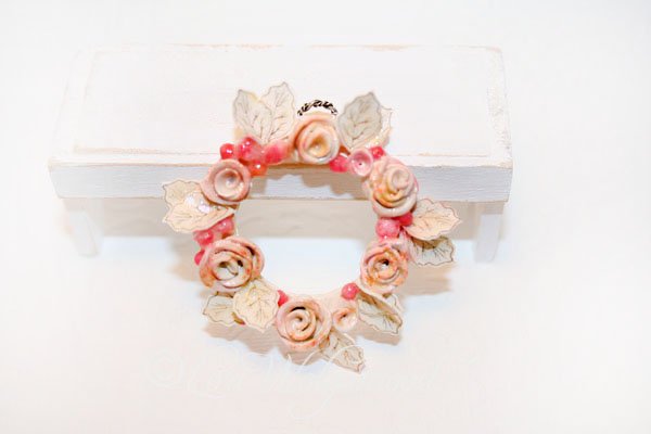 Wreath with Roses No.1 Dollhouse Miniature Porcelain Handmade image 0