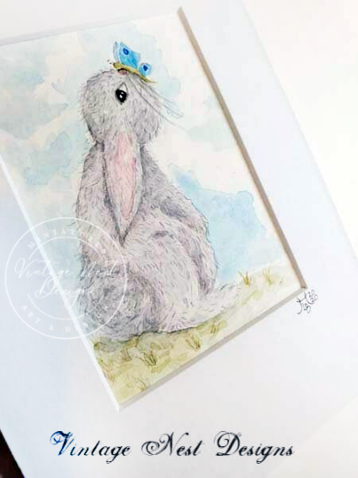 Rabbit and Butterfly No.1 Original Watercolor Painting image 1