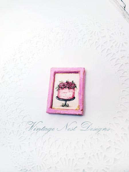 Cake No.7:5 Dollhouse Miniature Handmade Wooden Framed Art image 3