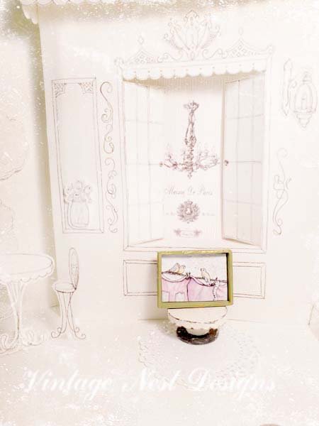 Laundry Birds No.1:1 Dollhouse Miniature Handmade Wooden Framed Art image 5