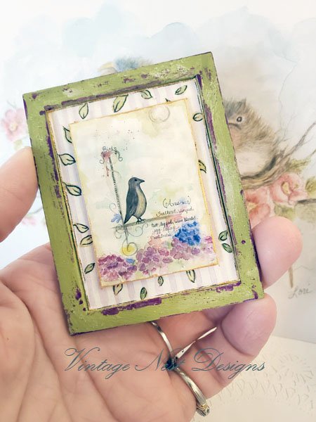Birds Feathered No.1:2 Dollhouse Miniature Handmade Wooden Framed Art image 4