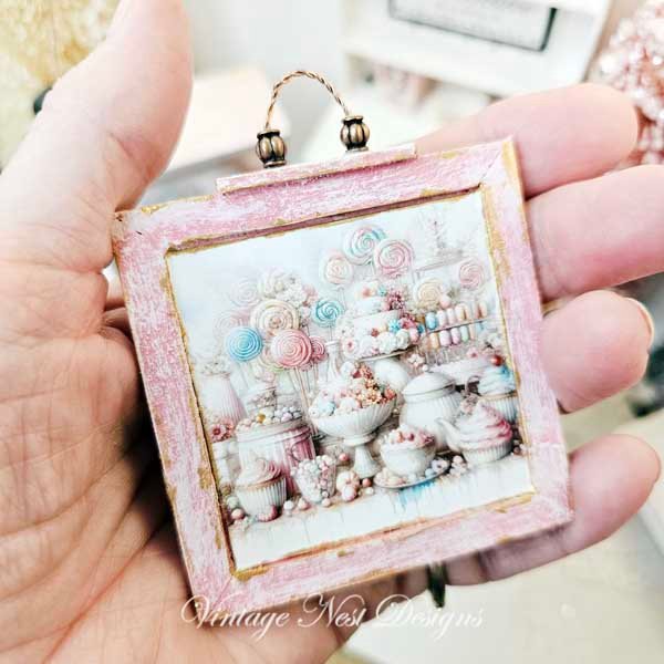 Pastel Sweets No.1:1 Dollhouse Miniature Handmade Wooden Framed Art image 3