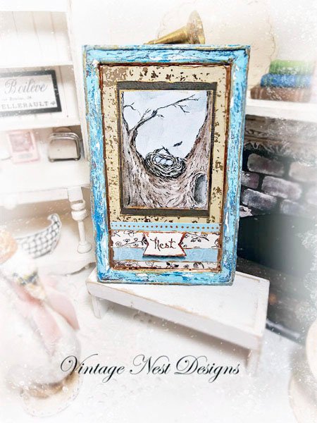 Bird Nest Tree No.2:2 Dollhouse Miniature Handmade Wooden Framed Art image 1