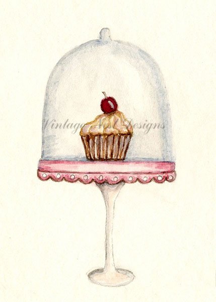Cupcake Pedestal No.1 Digital Prints Watercolor Painting image 0