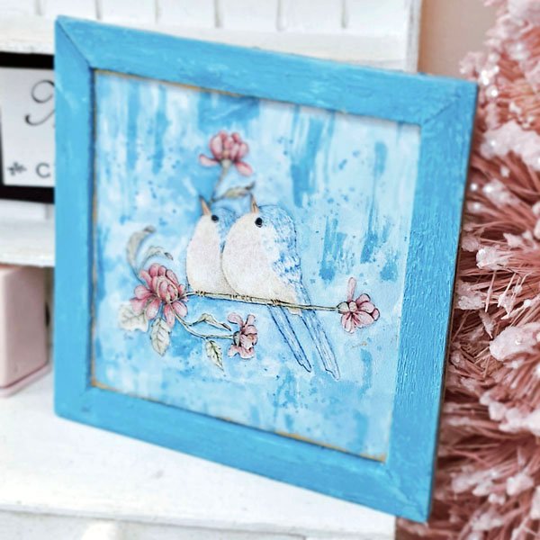 Two Tweets No.1:2 Dollhouse Miniature Handmade Wooden Framed Art image 5