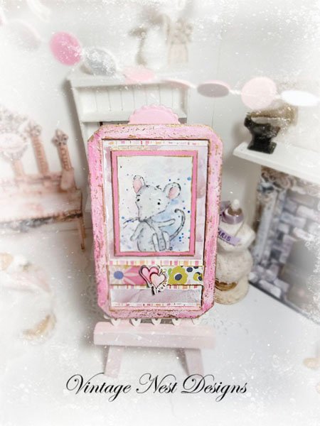 Mouse No.6:2 Dollhouse Miniature Handmade Wooden Framed Art image 0