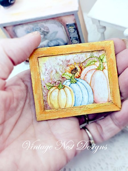 Fall Pumpkins No.2:1 Dollhouse Miniature Handmade Wooden Framed Art image 3