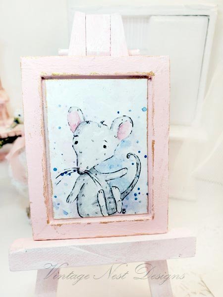 Mouse No.6:1 Dollhouse Miniature Handmade Wooden Framed Art image 0