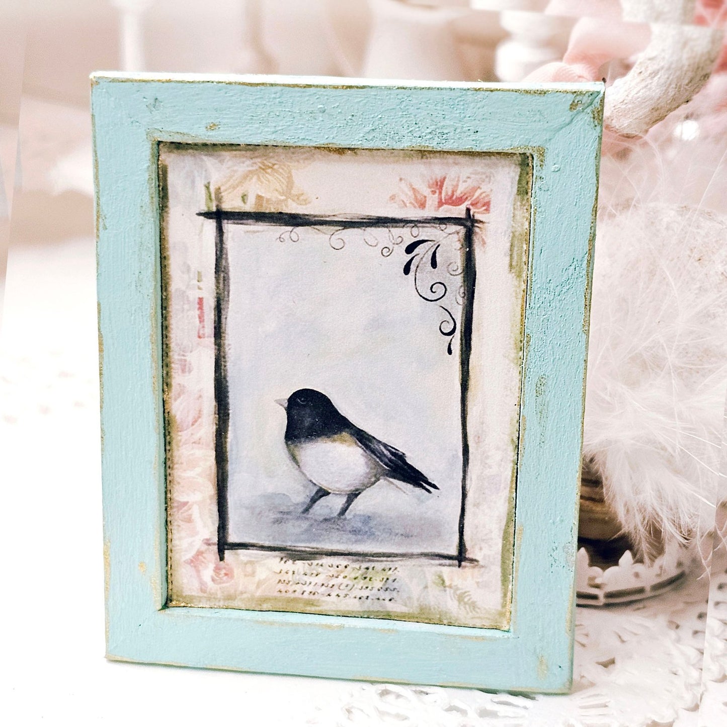 Bird Nest Black Frame No.1:3 Dollhouse Miniature Handmade Wooden Framed Art image 1