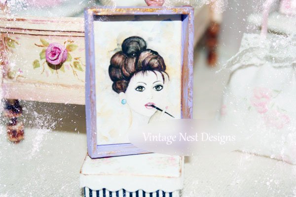 Audrey Hepburn No.1:2 Dollhouse Miniature Handmade Wooden Framed Art image 0