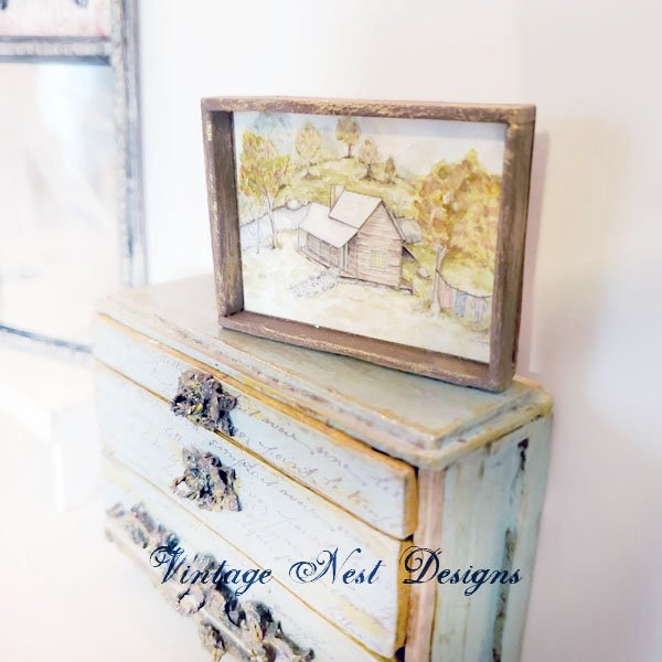 Cabin in the Woods No.1:2 Dollhouse Miniature Handmade Wooden Framed Art image 2