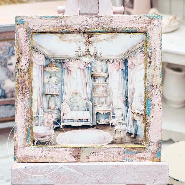 Baby Girl Bedroom No.1:1 Dollhouse Miniature Handmade Wooden Framed Art image 4