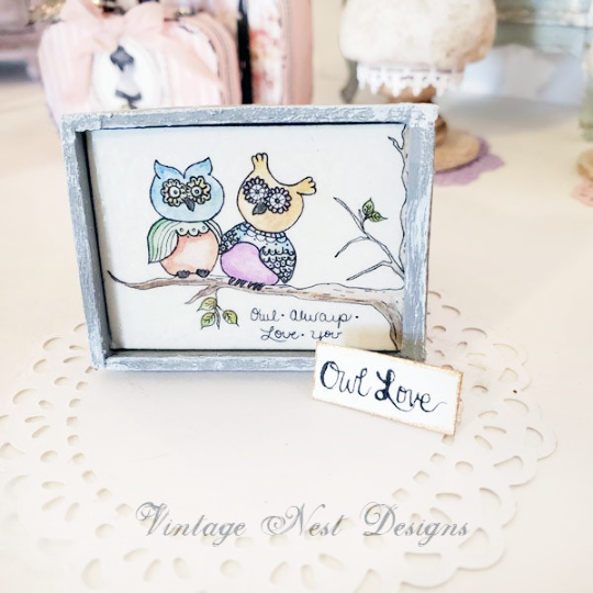 Owl Always Love You No.1:1 Dollhouse Miniature Handmade Wooden Framed Art image 0