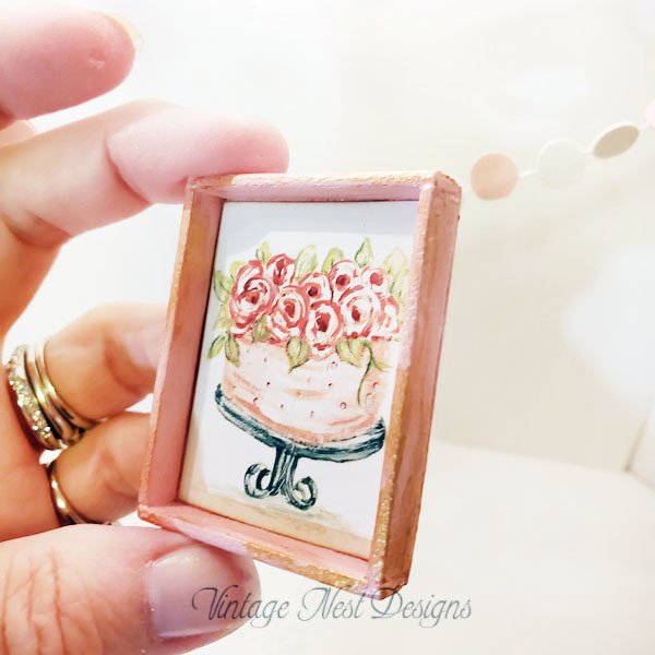 Cake No.1:2 Dollhouse Miniature Handmade Wooden Framed Art image 3