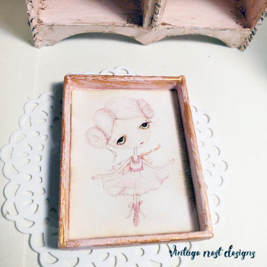 Ballerina No.1:1 Dollhouse Miniature Handmade Wooden Framed Art image 1