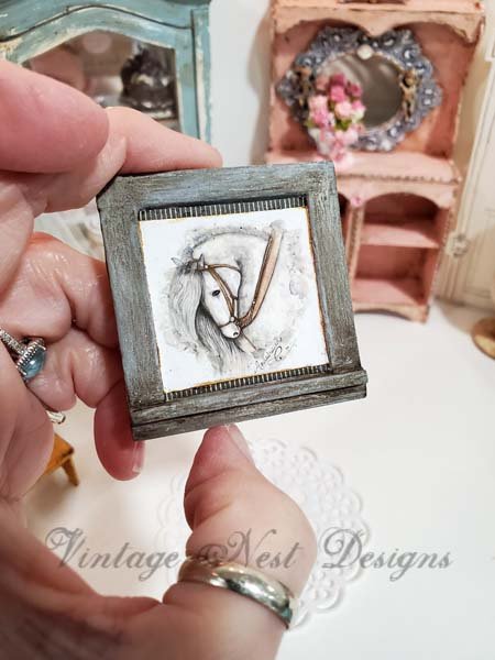 Andalusian Horse No.1:3 Dollhouse Miniature Handmade Framed Art image 2