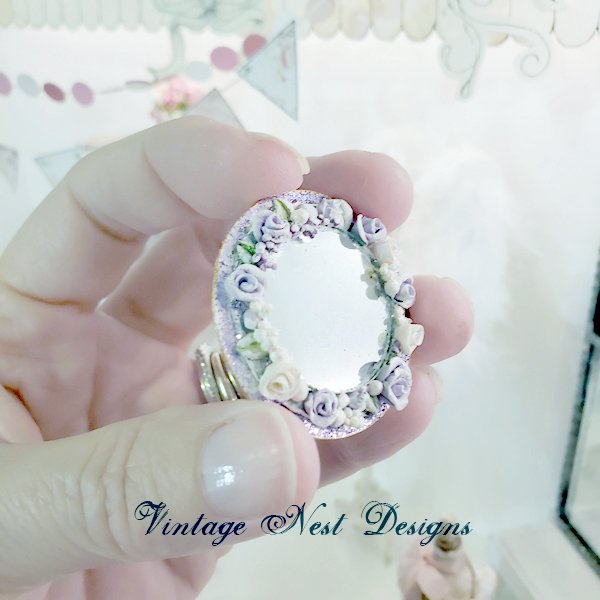 Vanity Mirror No.3 Dollhouse Miniature Porcelain Handmade image 1