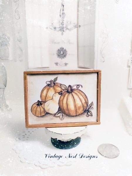 Pumpkins No.3:2 Dollhouse Miniature Handmade Wooden Framed Art image 0