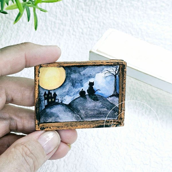 Cat & the Moon No.1:2 Dollhouse Miniature Handmade image 2