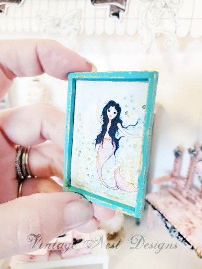 Under the Sea Mermaid No.1:1 Dollhouse Miniature Handmade Wooden Framed Art image 4