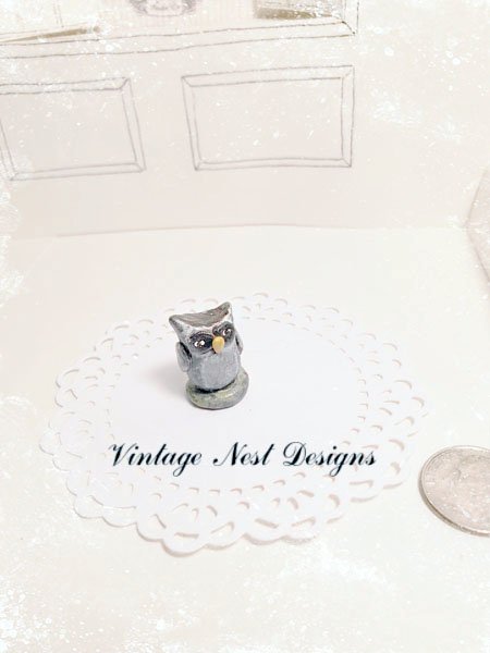 Porcelain Owl No.2 Dollhouse Miniature Handmade One of a Kind image 1
