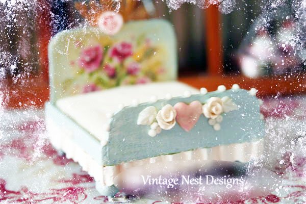 Blue Baby Doll Bed No.2 Handmade Dollhouse Miniature image 2