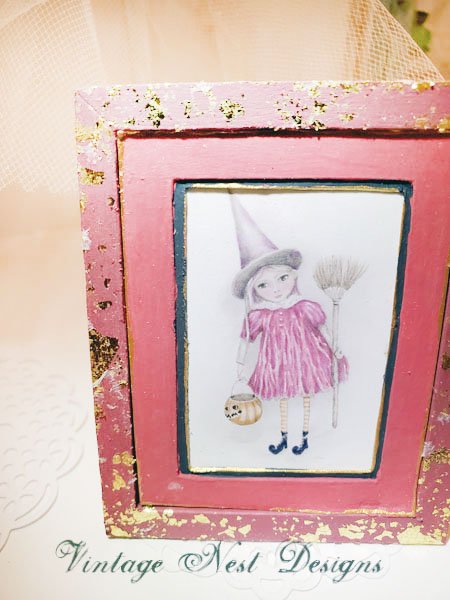 Halloween Witch Girl No.1:1 Dollhouse Miniature Handmade Framed Art image 3