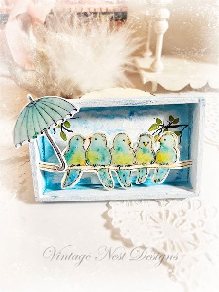 Birds on a Wire No.1:2 Dollhouse Miniature Handmade Wooden Framed Art image 6