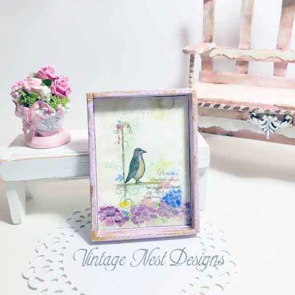 Birds Feathered No.1:1 Dollhouse Miniature Handmade Wooden Framed Art image 0
