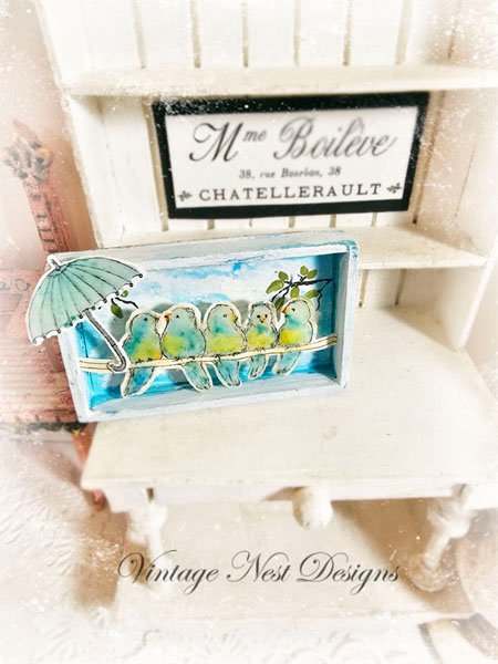 Birds on a Wire No.1:2 Dollhouse Miniature Handmade Wooden Framed Art image 3