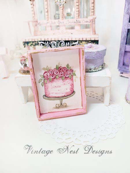 Cake No.7:8 Dollhouse Miniature Handmade Wooden Framed Art image 0